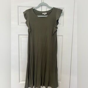 Loft Olive Flutter Sleeve Dress